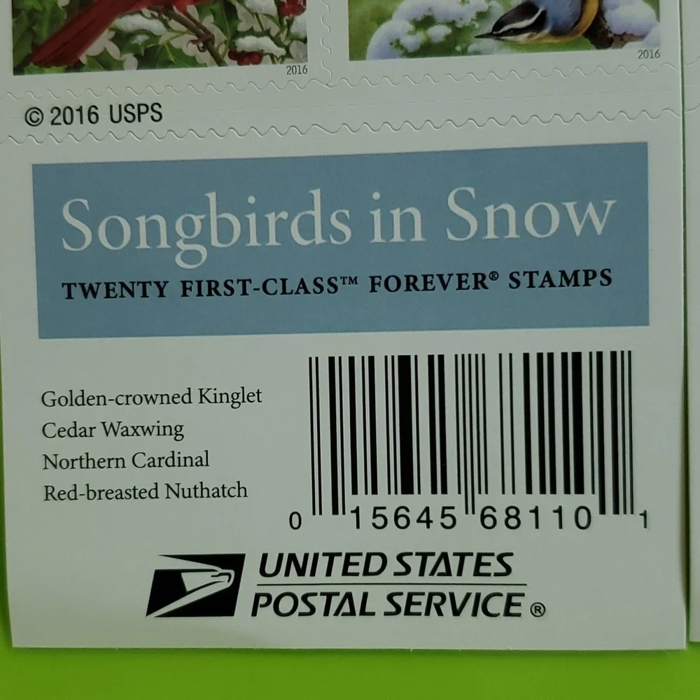 100 Songbirds in Snow Forever Postage Stamps US Postal USPS Wedding Invitations‎